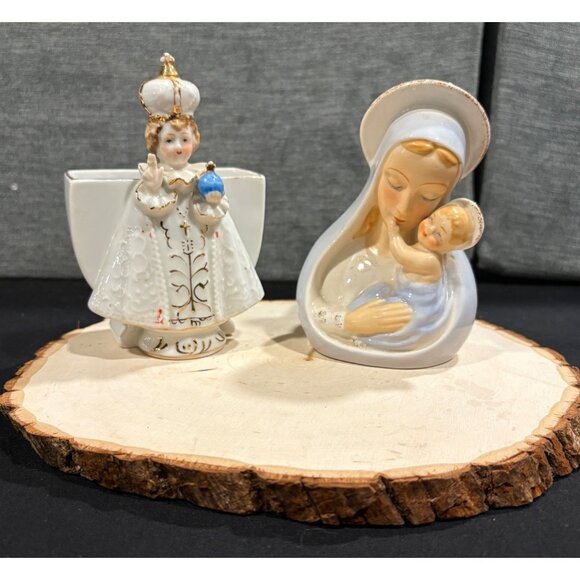 Japan Other - Vintage Infant Of Prague & Madonna Figurines With Gold Detailing Glossy Finish